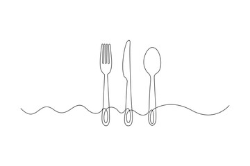 One Line Drawing of Fork, Plate, and Knife – Minimalist Table Setting Art