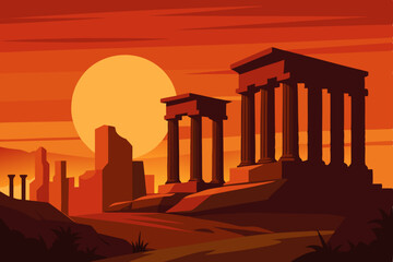 Obraz premium Ancient Greek architecture featuring the Temple of Apollo, a historic monument with classical columns against the sky, symbolizing European history and culture