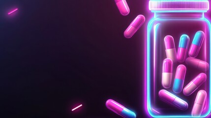Obraz premium Neon-lit jar of pills