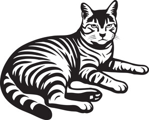 Relaxing cat black and white line art, Calm cat resting elegant minimal sketch