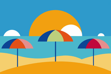 Yellow umbrella on a summer beach with sun, sea, and sand