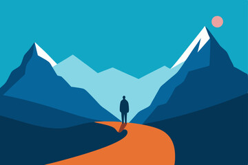 Vector illustration of a snowy mountain landscape with a peak, sky, and trees