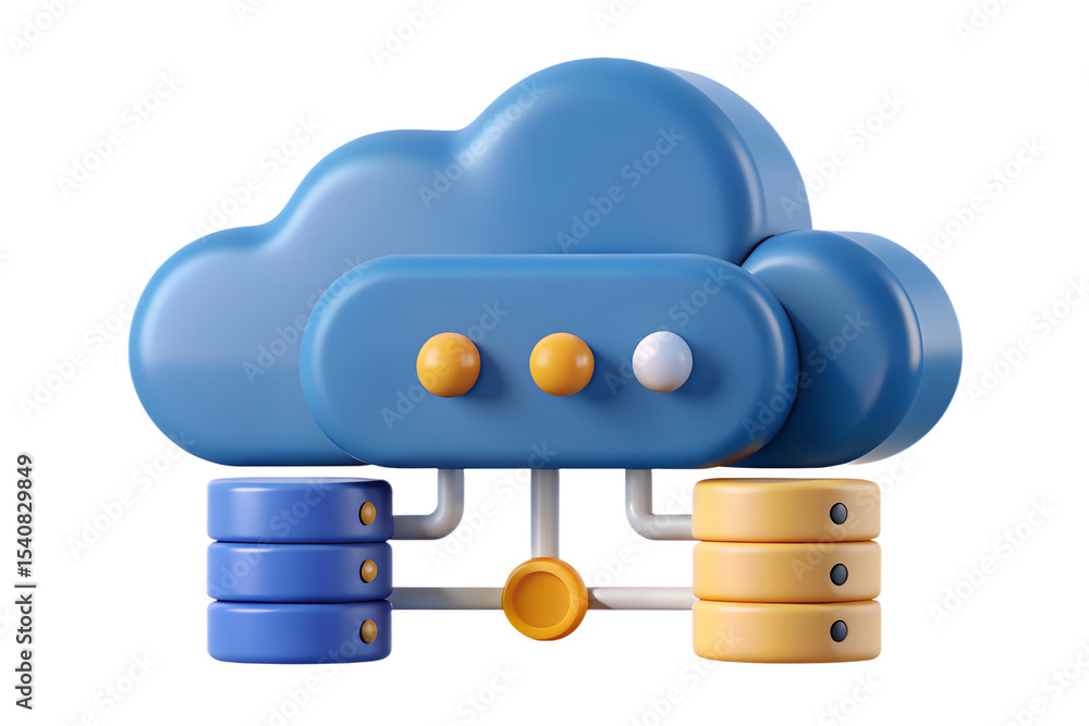 Poster 3d render of cloud computing system with servers