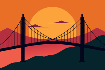 Obraz premium Golden Gate Bridge at sunset in San Francisco, California, a landmark suspension bridge over the bay
