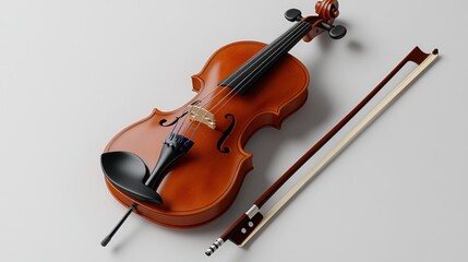 Violin and bow on a plain background