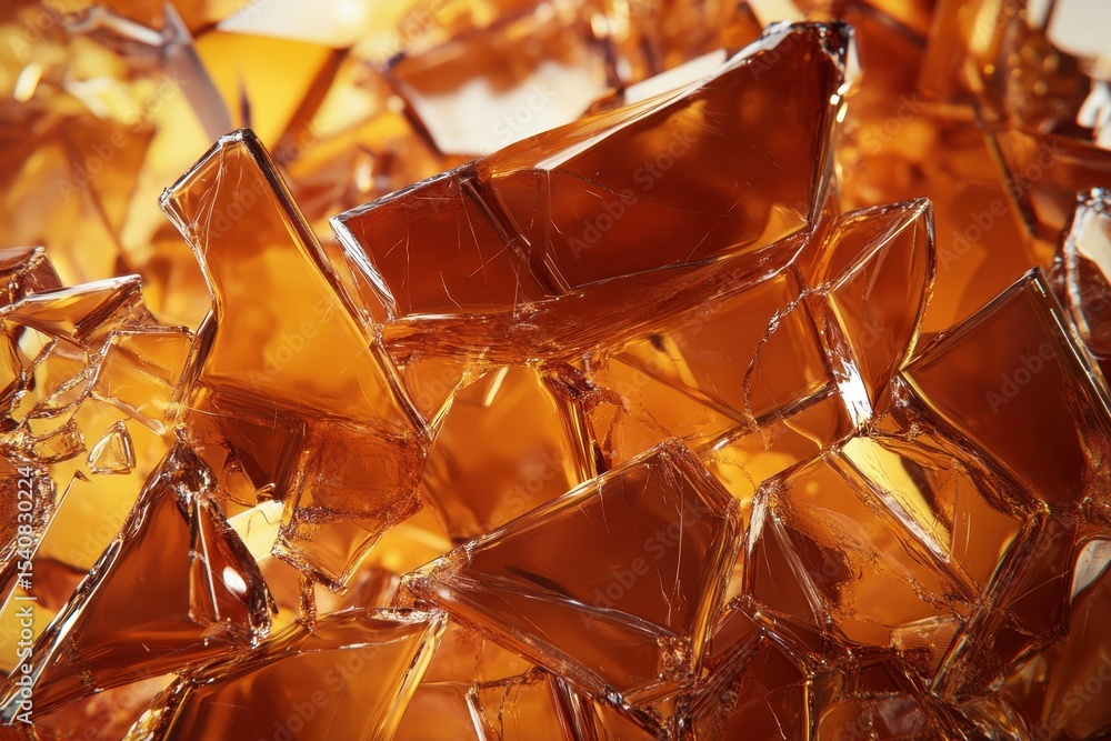 Poster exploring abstract subsurface scattering with cgi shards in warm amber tones, abstract subsurface sc