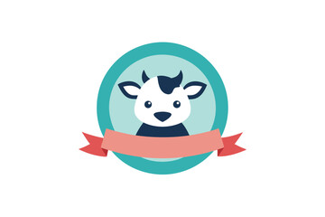 Baby Cow with Ribbon Collar in Circle Logo Icon Design