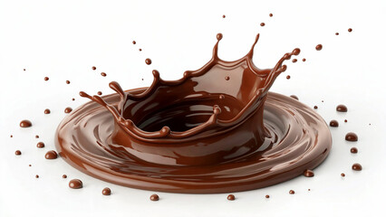 Milk Chocolate Splash with Droplets on White Background