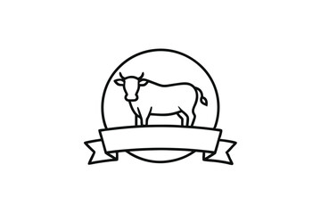 Minimalist Cow Outline Design with Circular Ribbon Banner