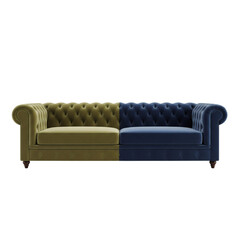 Velvet chesterfield sofa with split green and blue upholstery
