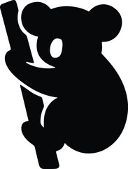 Silhouette koala climbing bamboo black and white vector illustration