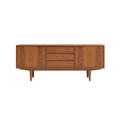 Mid-century wooden sideboard isolated on transparent background