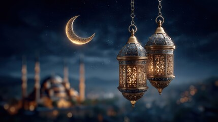 Obraz premium Ornate islamic lanterns with intricate geometric patterns