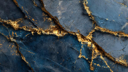 Dark Blue Stone Texture with Gold Veins Background