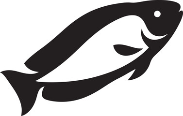 Fish silhouette simple black vector design, Aquatic animal in clean black line art