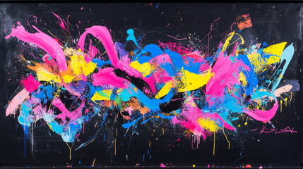 Colorful Neon Brush Strokes on Black – Vibrant Contemporary Art