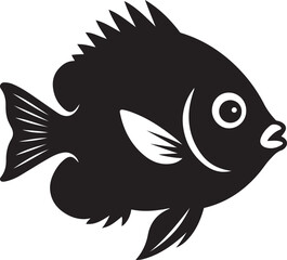 Fish silhouette simple black clean graphic, Underwater sea life in minimal vector