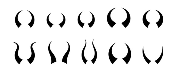 Diverse Set of Horn Shapes in Black against White Background for Graphic Applications