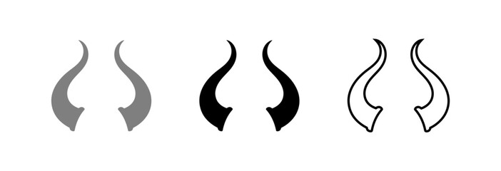 Selection of Animal Horn Shapes in Outlined and Solid Representations on White