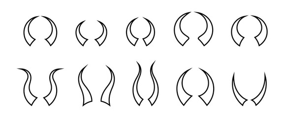 Outlines of a Group of Different Curved Horn Designs Against White