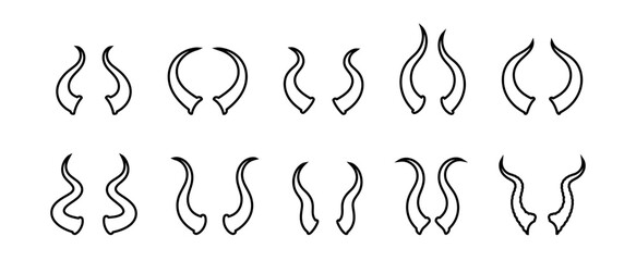 Variety of Horn Outlines Arranged on White Background for Decoration or Graphic Projects
