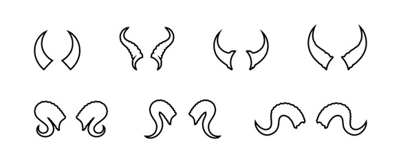 Assorted Horn Set with Varying Shapes and Textures on White
