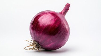 Single red onion on white background
