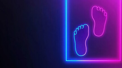 Neon footprints in a square frame