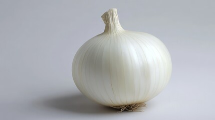 Single white onion against plain background (1)