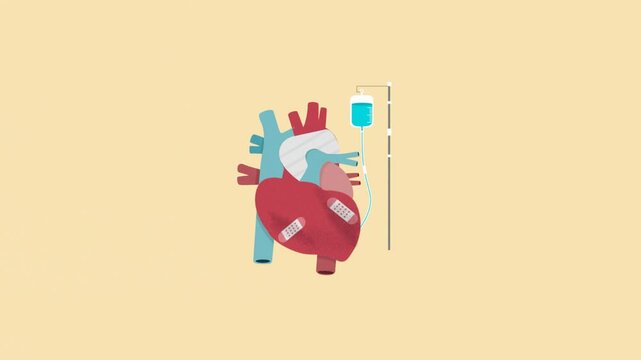 Drawing of a sick heart becoming healthy. Animation of a sick heart. Animation of a healthy human heart.