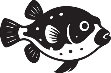 Pufferfish illustration cute black and white, Cartoon fish silhouette fun pet graphic