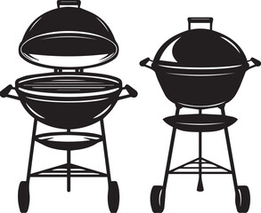   Barbecue grill Silhouette vector icon design and Grill bbq vector icon set illustration. BBQ silhouette vector on White background.