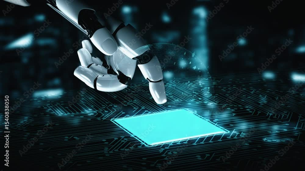 Poster futuristic robot artificial intelligence enlightening ai technology development and machine learning