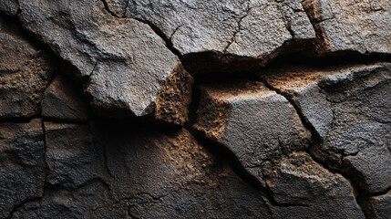 Dark Brown and Black Cracked Stone Texture Close-Up