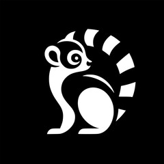 Minimalist black and white vector of a stylized lemur in simple clean line art style.