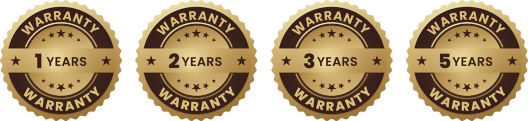 Gold Warranty Emblem Icons Set for Online Shops and Product Packaging