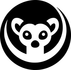 Minimalist black and white vector of a stylized lemur in simple clean line art style.