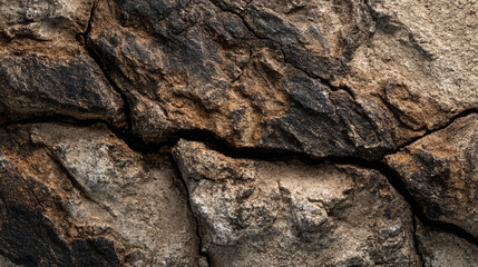 Dark Brown and Black Cracked Stone Texture Close-Up