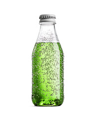 Transparent bottle of sparkling soda bubbles isolated on white fizzy drink concept great for refreshing beverage ads and digital branding