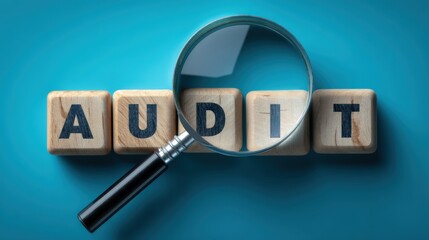 Wooden letter blocks spelling audit  educational concept