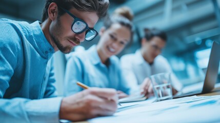 Collaborative Teamwork in Modern Office Setting