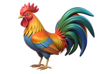 Vibrant colorful rooster 3d render illustration