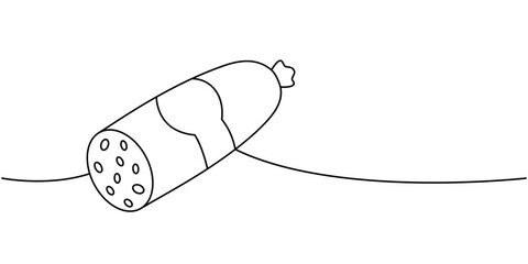 Delicious sausage one line continuous drawing. Butcher shop meat. Vector illustration.