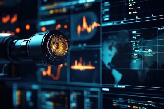 Scope scanning and data processing with advanced technology on a black background, scope scanning and data processing on black background - Powered by Adobe