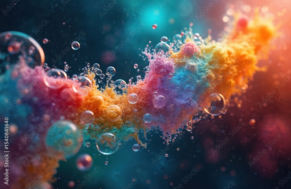 Poster abstract cosmic art with colorful bubble air structures. science macro background. biology, chemistr
