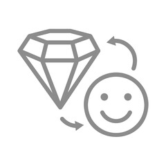 Diamond and smiley face line icon. Premium experience, or happy purchase symbol. Vector illustration