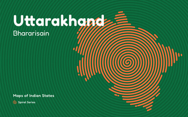 Abstract Spiral Map of Uttarakhand with Capital Dehradun – Himalayan State of India