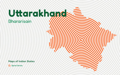 Abstract Spiral Map of Uttarakhand with Capital Dehradun – Himalayan State of India