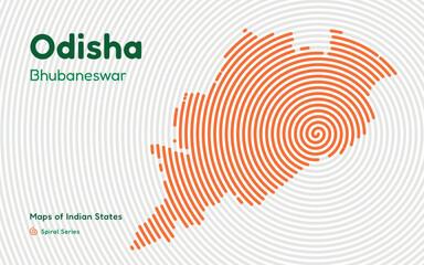Spiral Abstract Map of Odisha with Capital Bhubaneswar – Mining Region of India