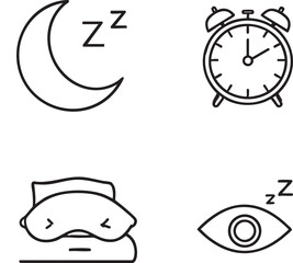 Elegant Line Art Sleep Icon Set Moon, Alarm Clock, Eye Mask, and More